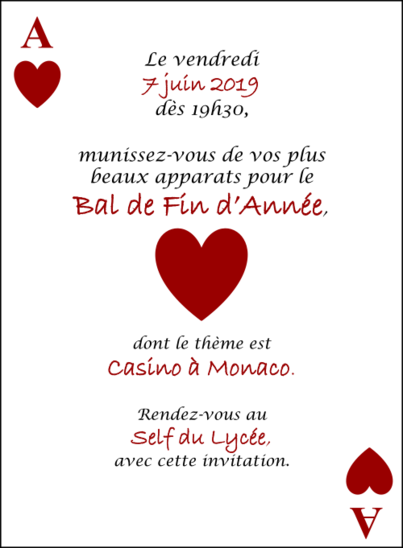 Carton d'invitation au bal de notre lycée (Crédit photo :  )