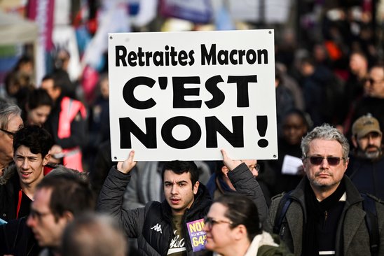 Manifestation contre la réforme des retraites à Paris le 16 février 2023 (Crédit photo : AFP / Emmanuel DUNAND)