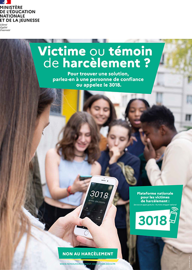 Campagne pour le 3018 (Crédit photo : www.education.gouv.fr)