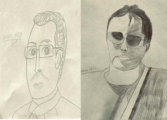 Samuel Paty, dessins d'Augustin et Elouan , 1 cap métallerie (Crédit photo : tinard youri)