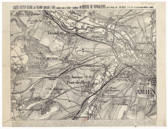 Carte d'Etat-Major au 80.000e  grossie 4 fois (devenue ainsi au 20.000e). Supplément du Manuel de topographie pour le brevet par J. Boulanger (Crédit photo : Source gallica.bnf.fr / Bibliothèque nationale de France)