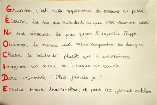 Un acrostiche pour réfléchir (Crédit photo : MFR du Val d'Erdre)