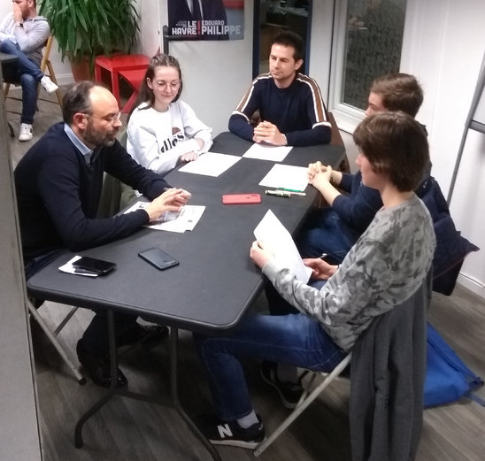 Interview au QG de campagne d'Edouard Philippe le 22/02/2020 (Crédit photo : Sébastien Valentin)