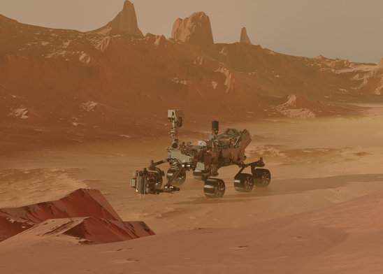 Vue d'artiste du rover Perseverance sur Mars (CC BY-SA 4.0 Tim Tim (Crédit photo : VD fr)
