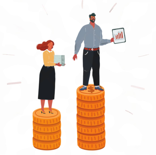 Illustration générée par IA des inégalités salariales entre les hommes et les femmes. (Crédit photo : IA Canva)