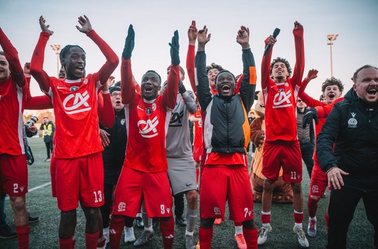 Les joueurs de la MOS de Caen le 12 janvier 2025 après leur victoire (Crédit photo : MOS)
