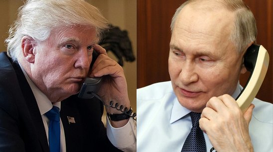 Montage réalisé le 18 mars 2025, avec deux photos, de Donald Trump et de Vladimir Poutine, datant respectivement de 2023 et 2017. (Crédit photo : GETTY IMAGES NORTH AMERICA/AFP/Archives / Drew ANGERER, Gavriil GRIGOROV)