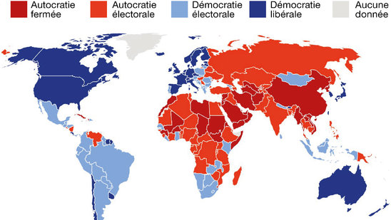 Les régimes politiques dans le monde (2023). (Crédit photo : Ouest-France)