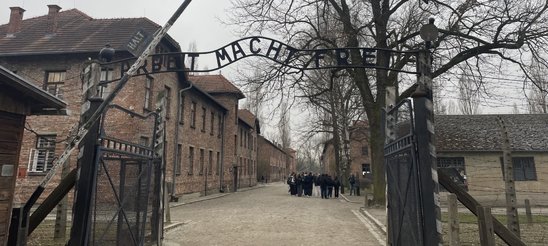 A l'entrée du camp d'Auschwitz, le cynique \