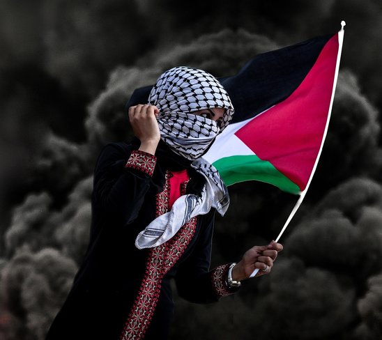 Jeune palestinienne tenant un drapeau de son pays lors d'un assaut à Gaza. (Crédit photo : Pixabay - hosnysalah)