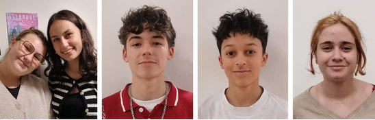 De gauche à droite, Emma Blanloeil et Cléo Belembert, Bryan Guery, Aaron Fillonneau et Carmen Amroun-Fuzeau. (Crédit photo : Flavie de Cambourg)