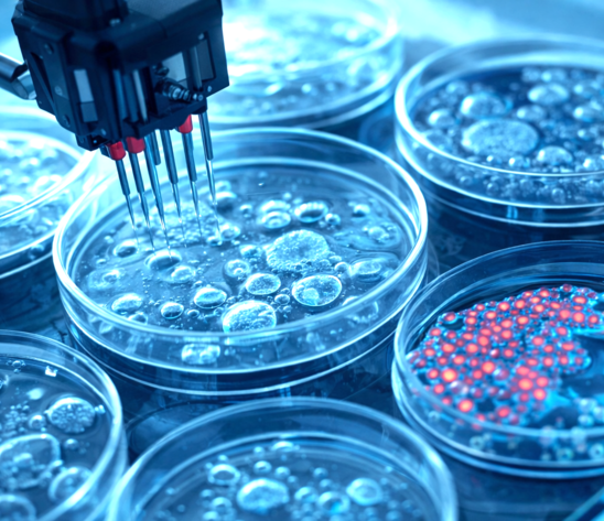 Culture cellulaire en laboratoire dans des boîtes de pétri. (Crédit photo : Image générée par ChatGPT)