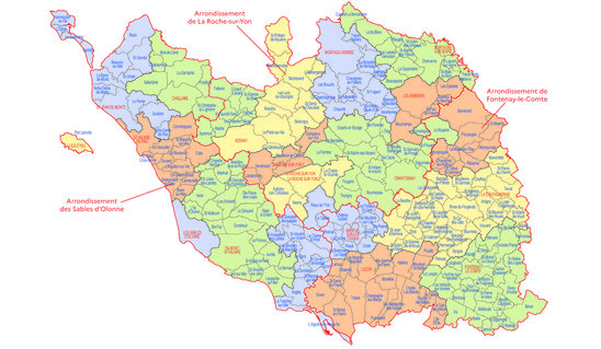 Carte de la Vendée représentant les 253 communes (Crédit photo : Préfet de la Vendée)