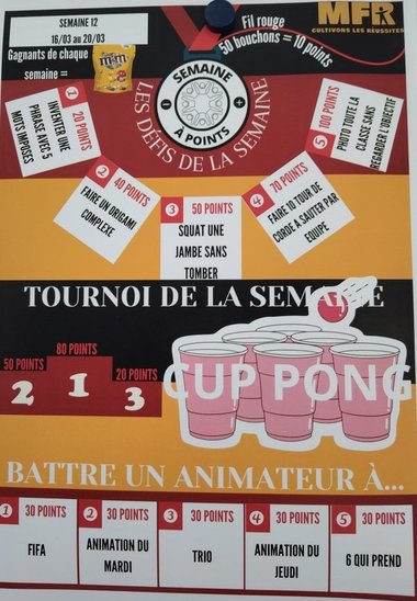 Affiche hebdomadaire des défis (Crédit photo : Valérie ROYER)